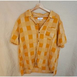 Urban Outfitters Short Sleeve Yellow Button Up XL patchwork shirt